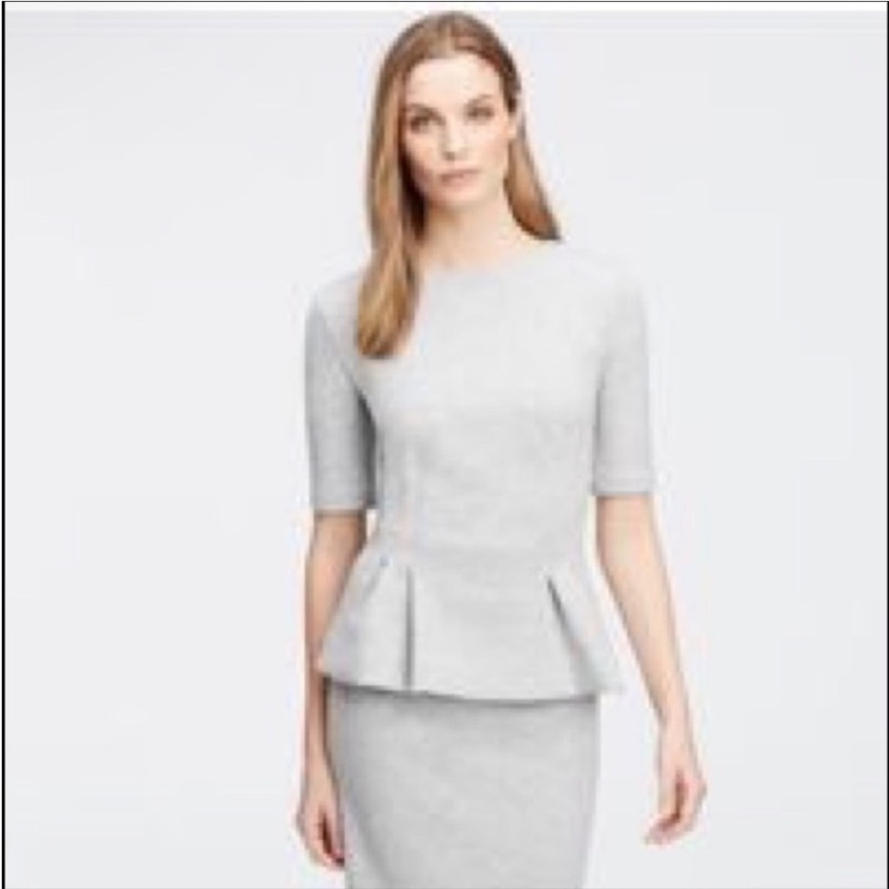Ann Taylor Tweed Peplum Structured Short Sleeve Top Size XS in Heather Grey GUC